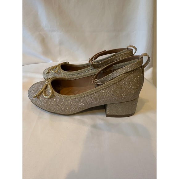 Aerosoles Girls Gold Metallic Glitter Ankle Strap Block Heel Shoes Size 11‎ - Picture 2 of 6